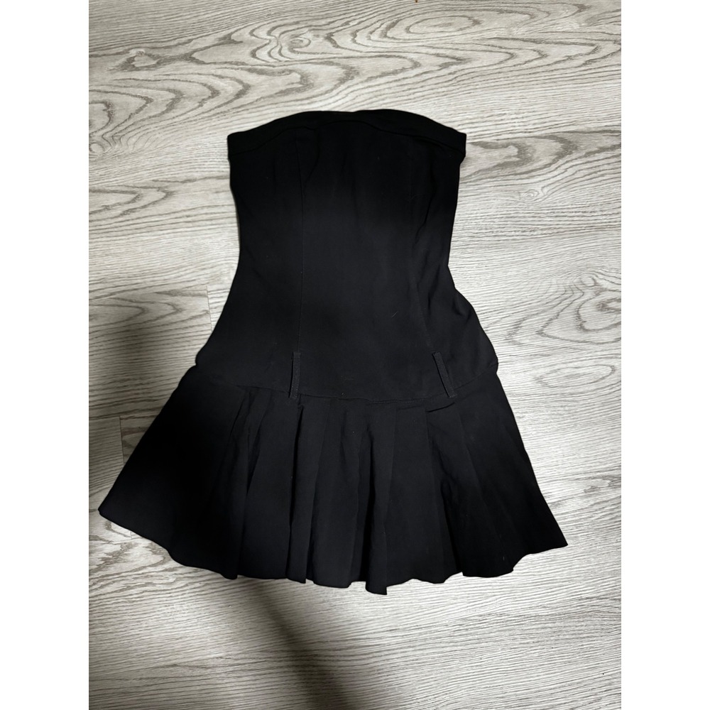 Y2K XS Fashion Black Strapless Drop Waist Pleated Mini Dress Style 5703 Small